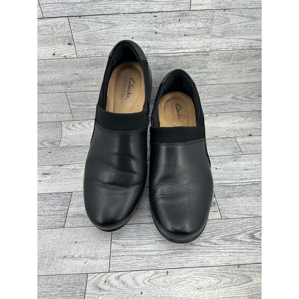 Clarks Collection Ultimate Comfort Black Leather Slip On Loafers Women Sz 6.5M
